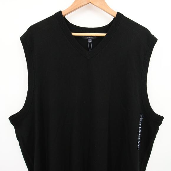 Hart Schaffner Marx Sweater Vest Black Extra Fine Merino Wool V Neck 2X Tall NWT - Picture 2 of 11